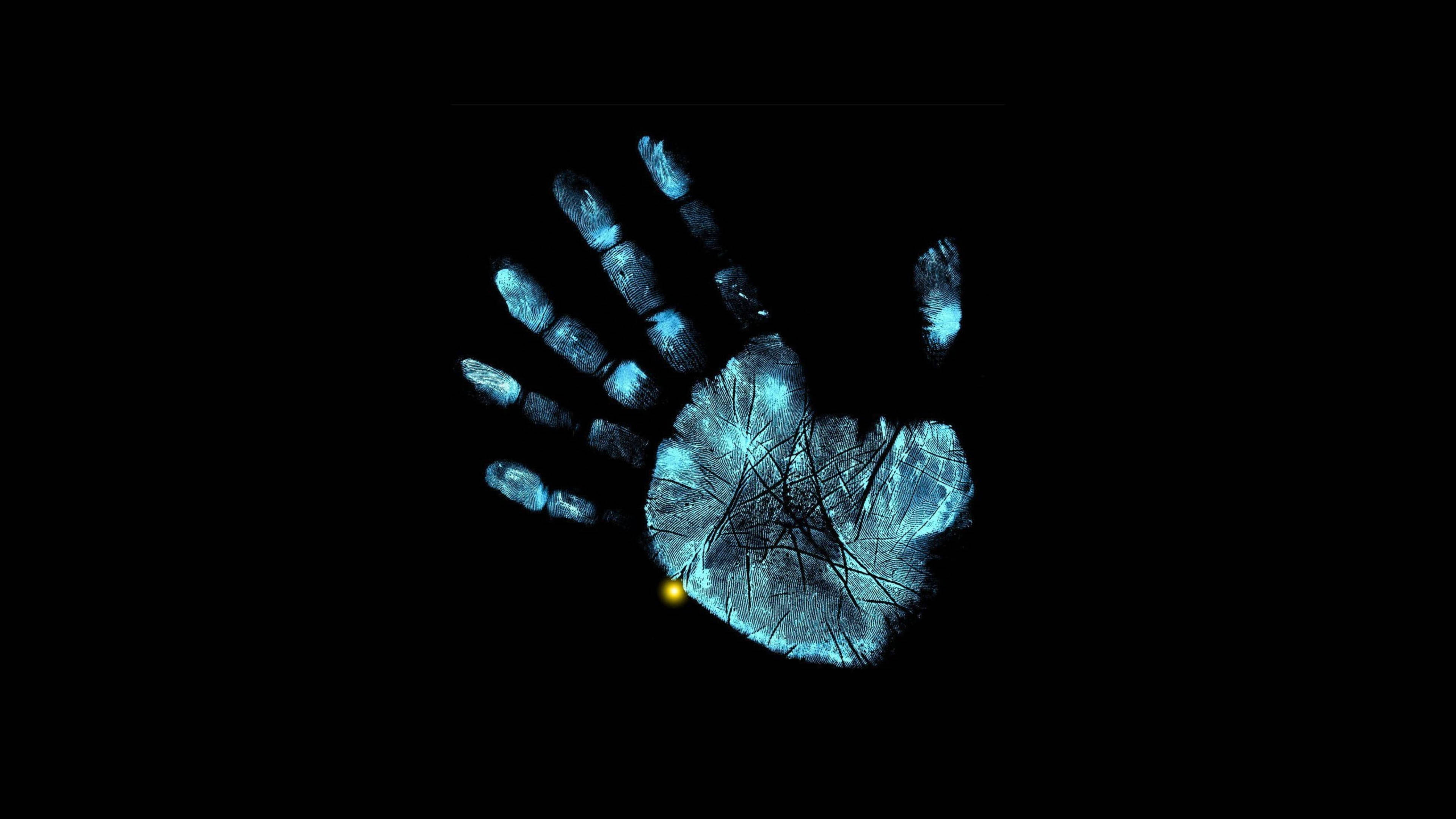 AMOLED, handprint, glowing blue, 4K Desktop Wallpaper