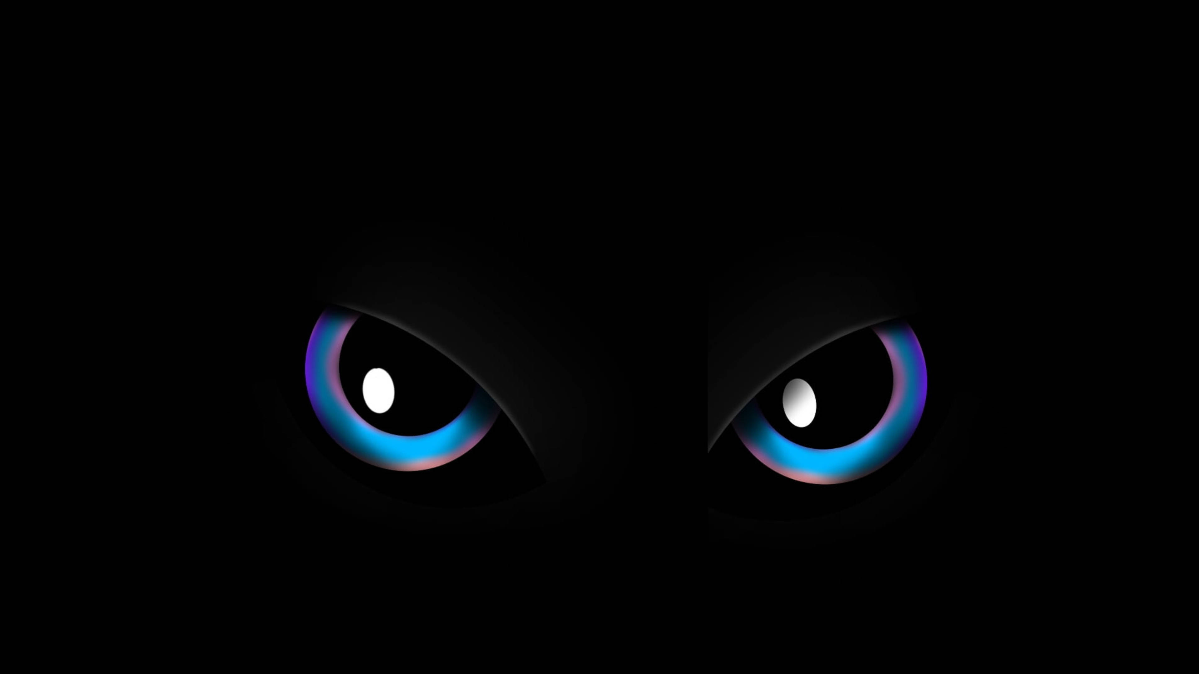 AMOLED, Cartoon Eyes, glowing blue eyes, 4K Desktop Wallpaper