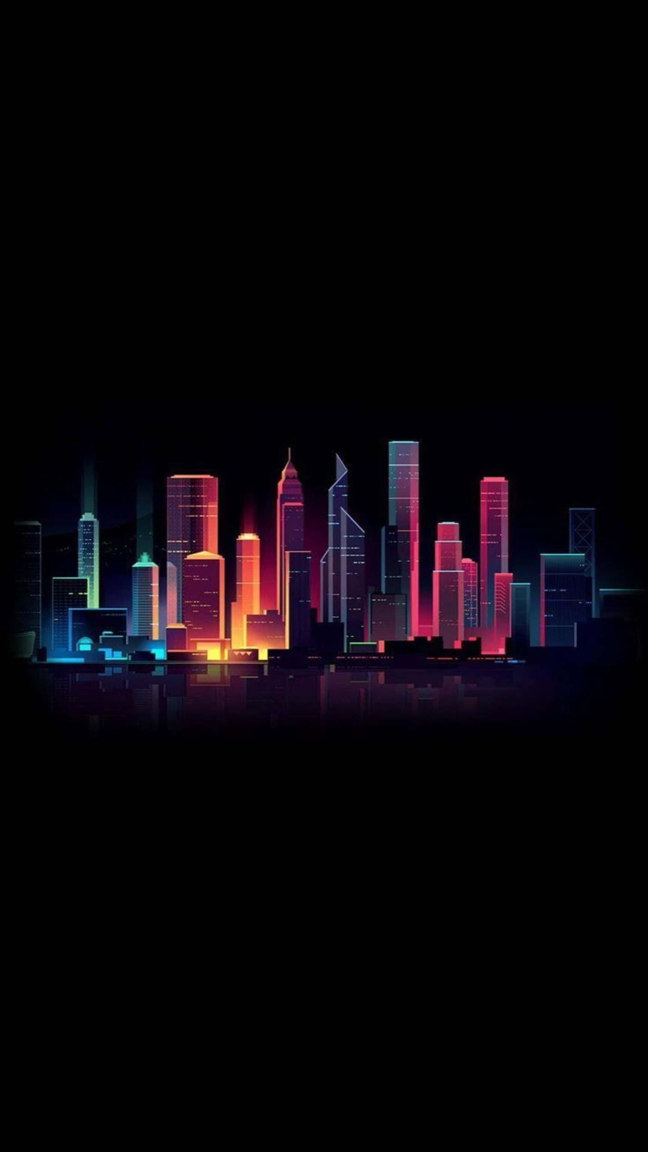 4K Amoled Phone, city skyline, neon-lit, 4K Phone Wallpaper