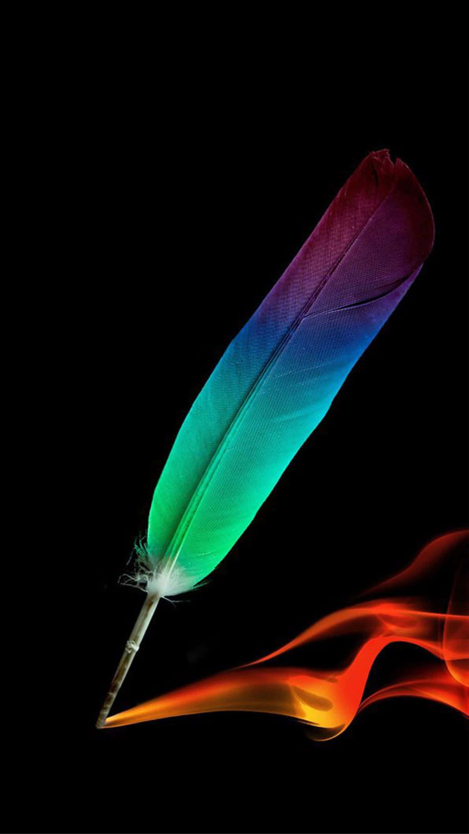 AMOLED, rainbow feather, black, 2K Phone Wallpaper