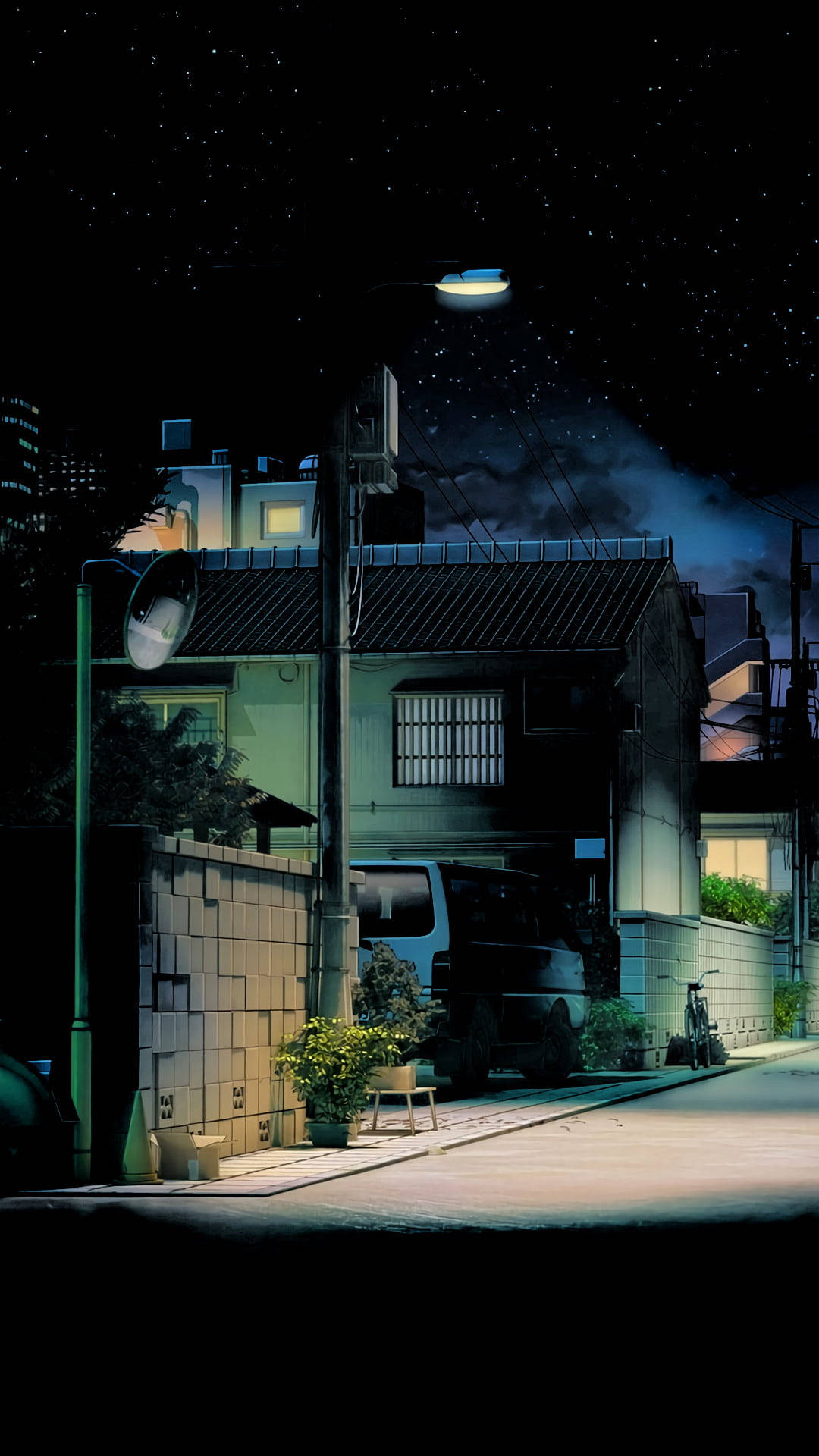Amoled Android, anime night street, Japanese street, Full HD Phone Wallpaper