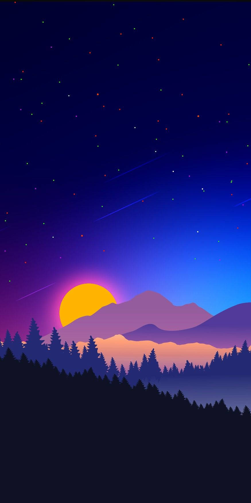Amoled Android, Sun Stars Art, twilight scene, HD Phone Wallpaper