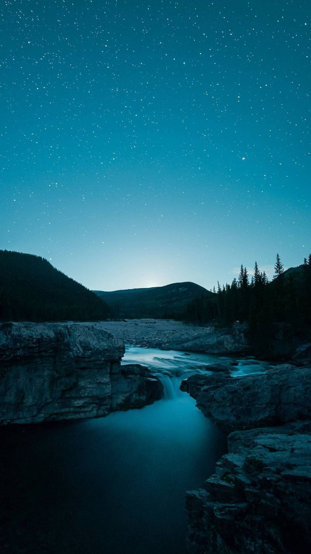 Amoled, somber blue, starry night sky, Full HD Phone Wallpaper