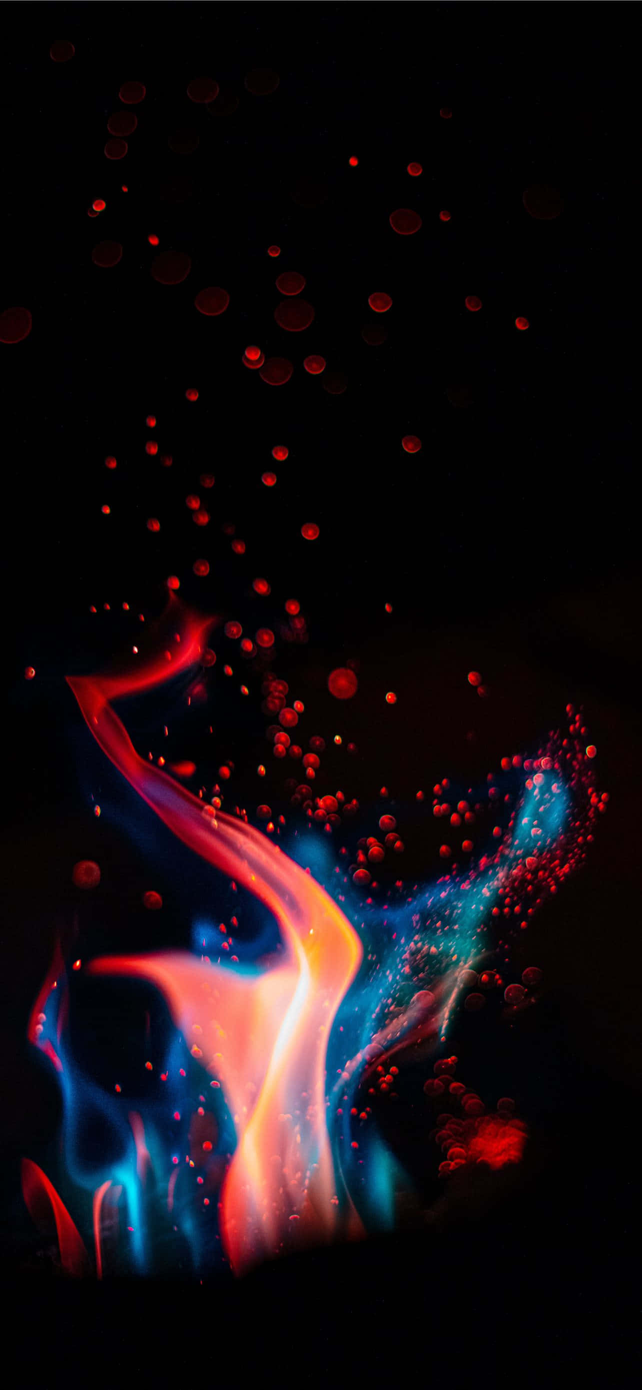Blue Amoled, red and blue liquid flames, black background, 2K Phone Wallpaper