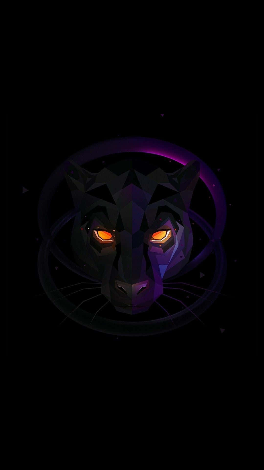 4K Super Amoled Phone, low-poly black panther, glowing orange eyes, Full HD Phone Wallpaper