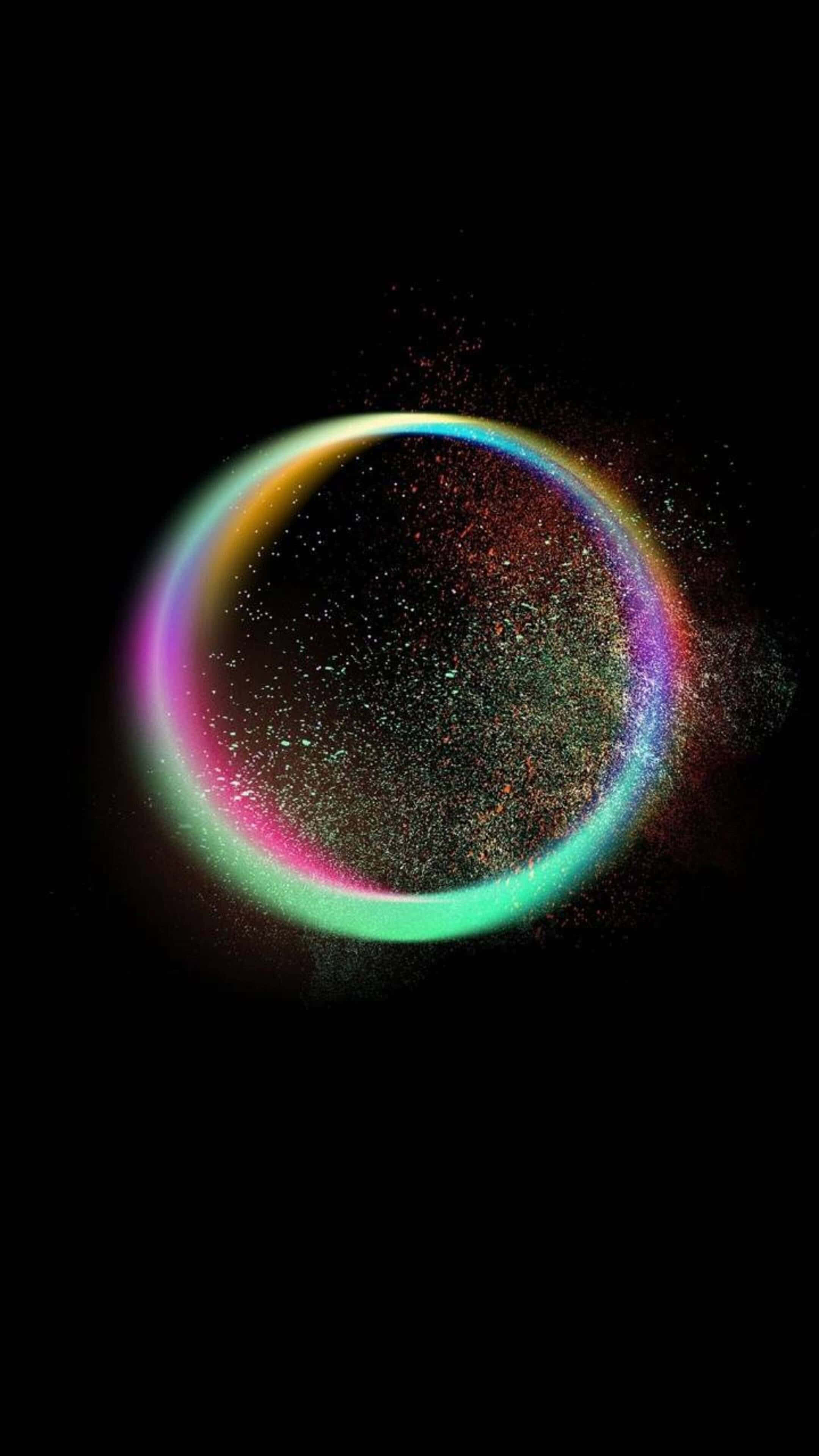 4K AMOLED, glowing multicolored ring, sparkling particles, 4K Phone Wallpaper