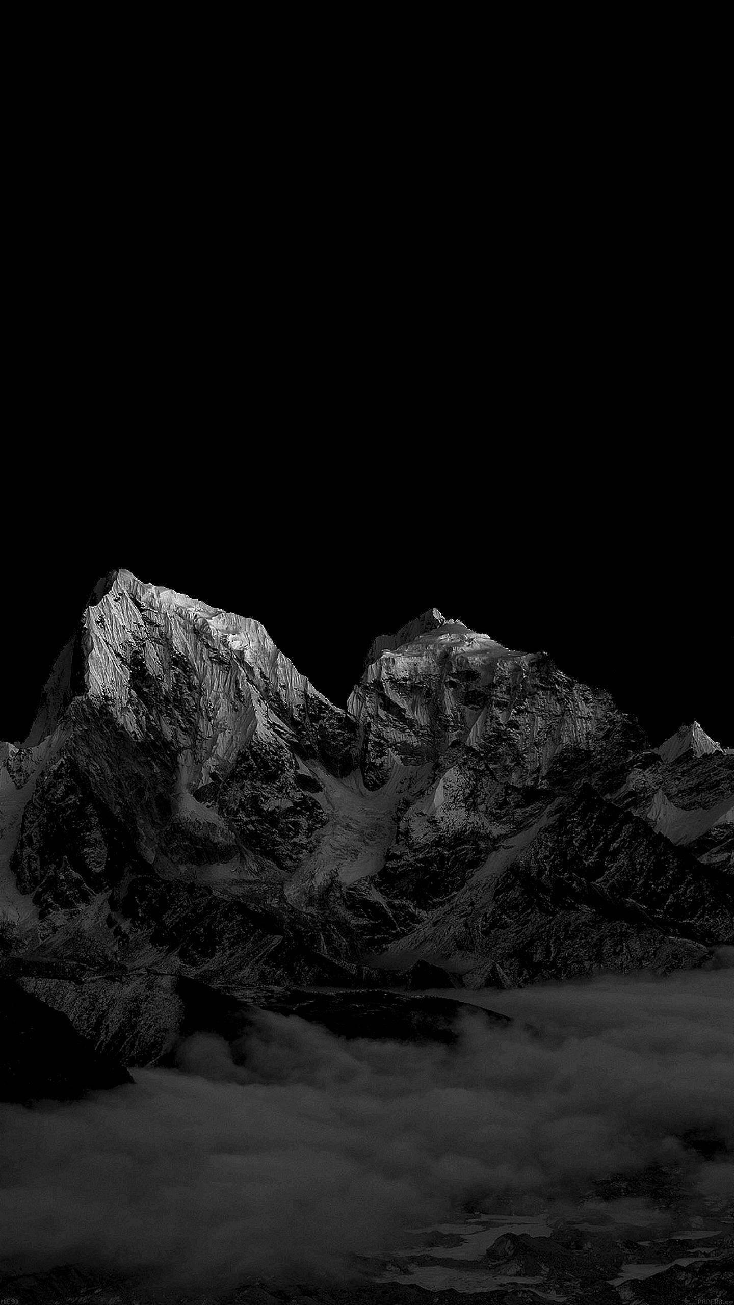 iPhone X, monochrome, snowy mountains, 2K Phone Wallpaper