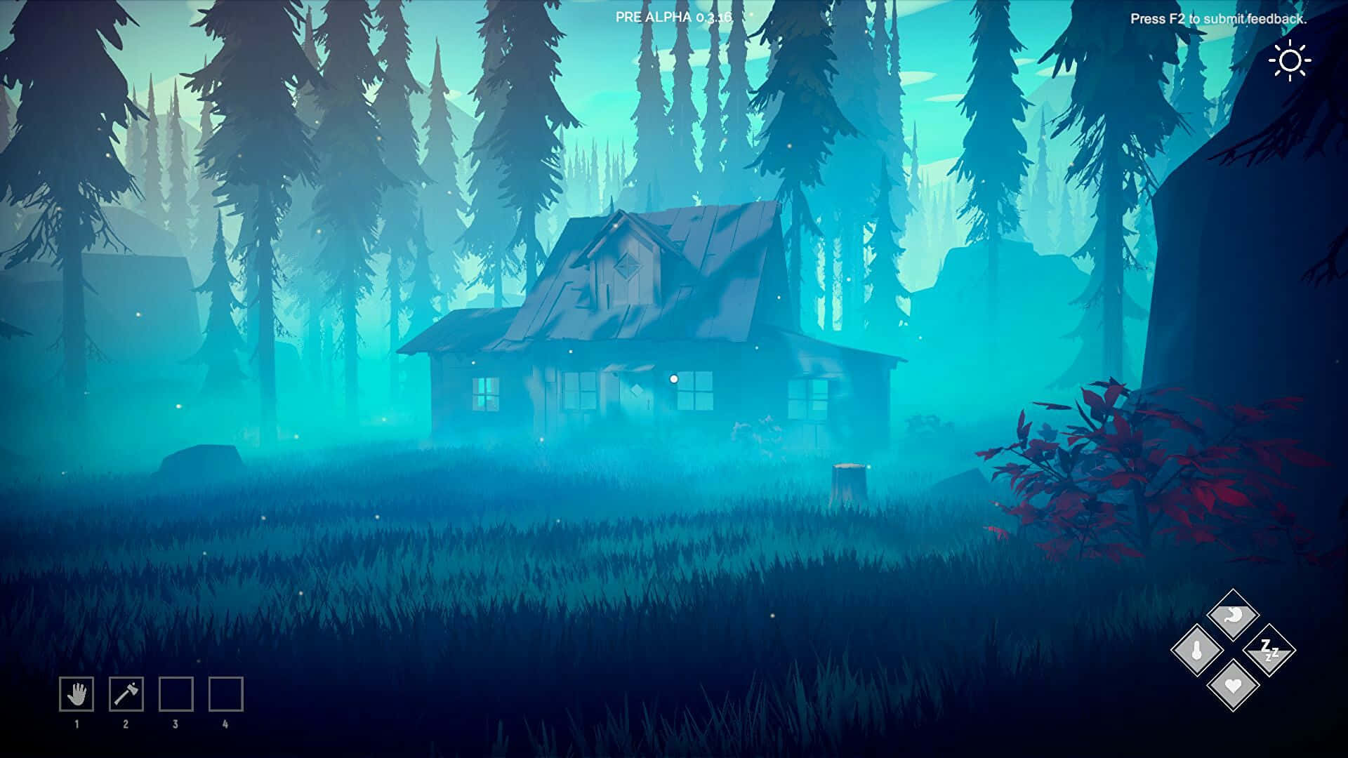 cabin, misty forest, eerie blue light, Full HD Desktop Wallpaper