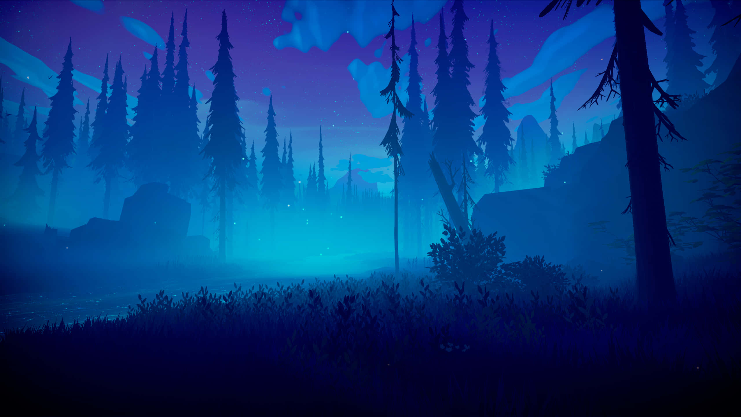 Among Trees, twilight, deep blue hues, 2K Desktop Wallpaper