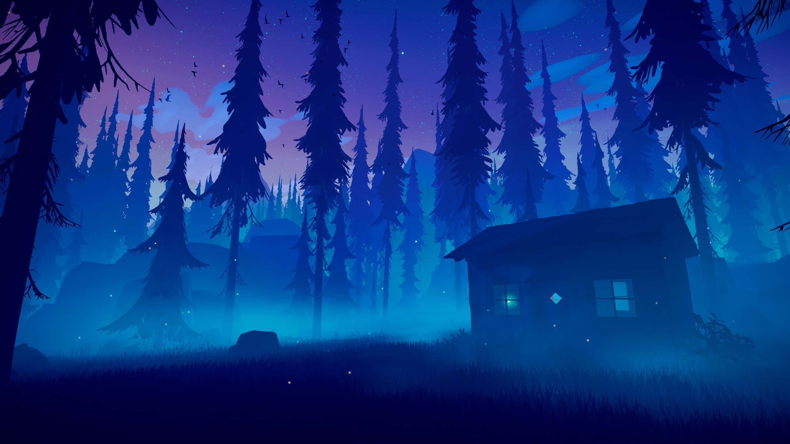 Among Trees, mist, cabin, 2K Desktop Wallpaper
