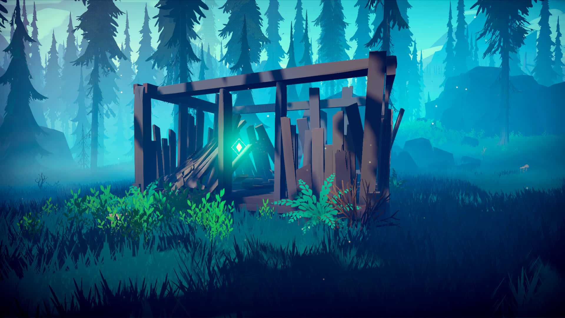 Among Trees, glowing green gem, skeletal remains, Full HD Desktop Wallpaper