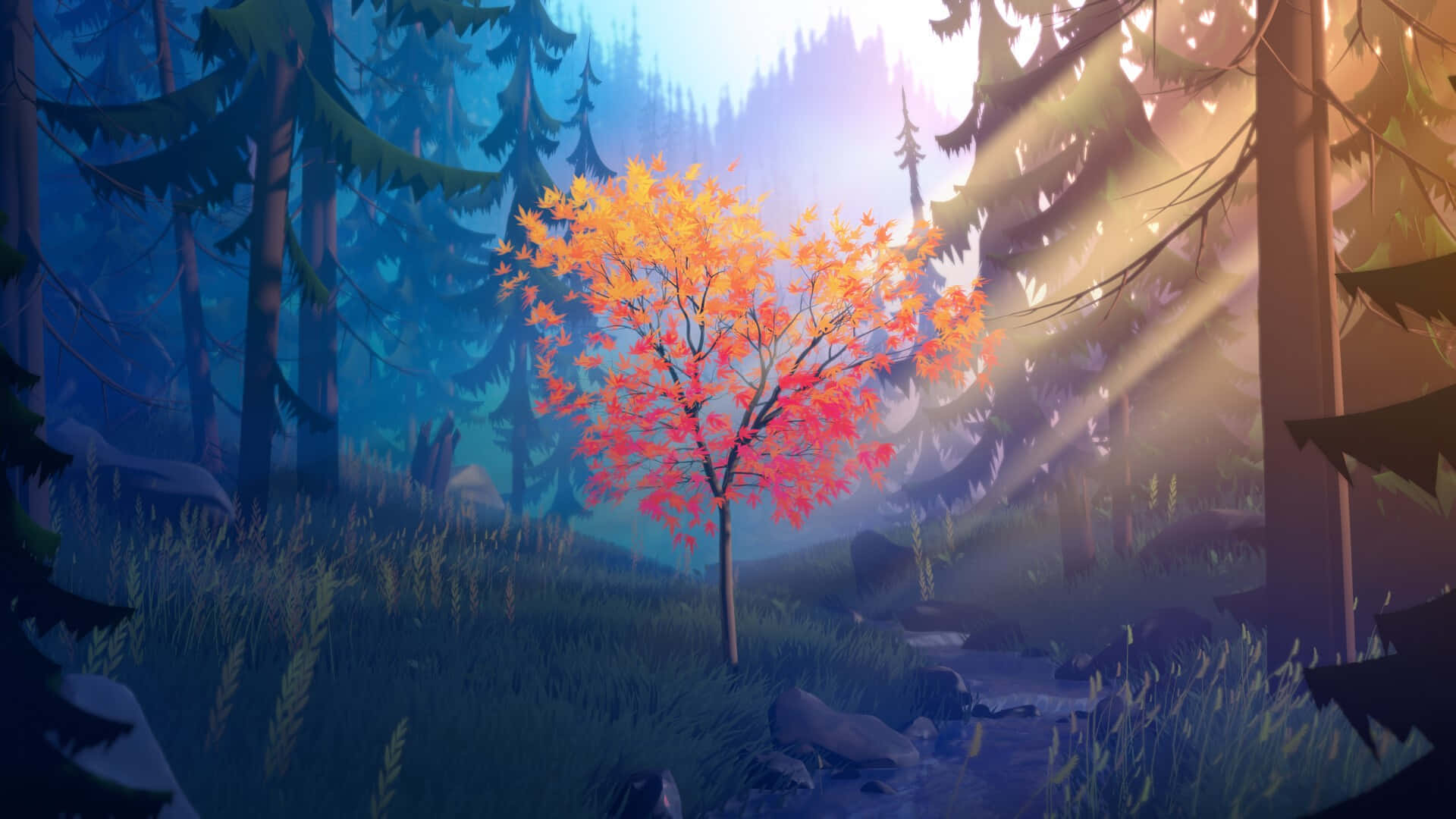 Among Trees, autumn leaves, vibrant orange tree, Full HD Desktop Wallpaper