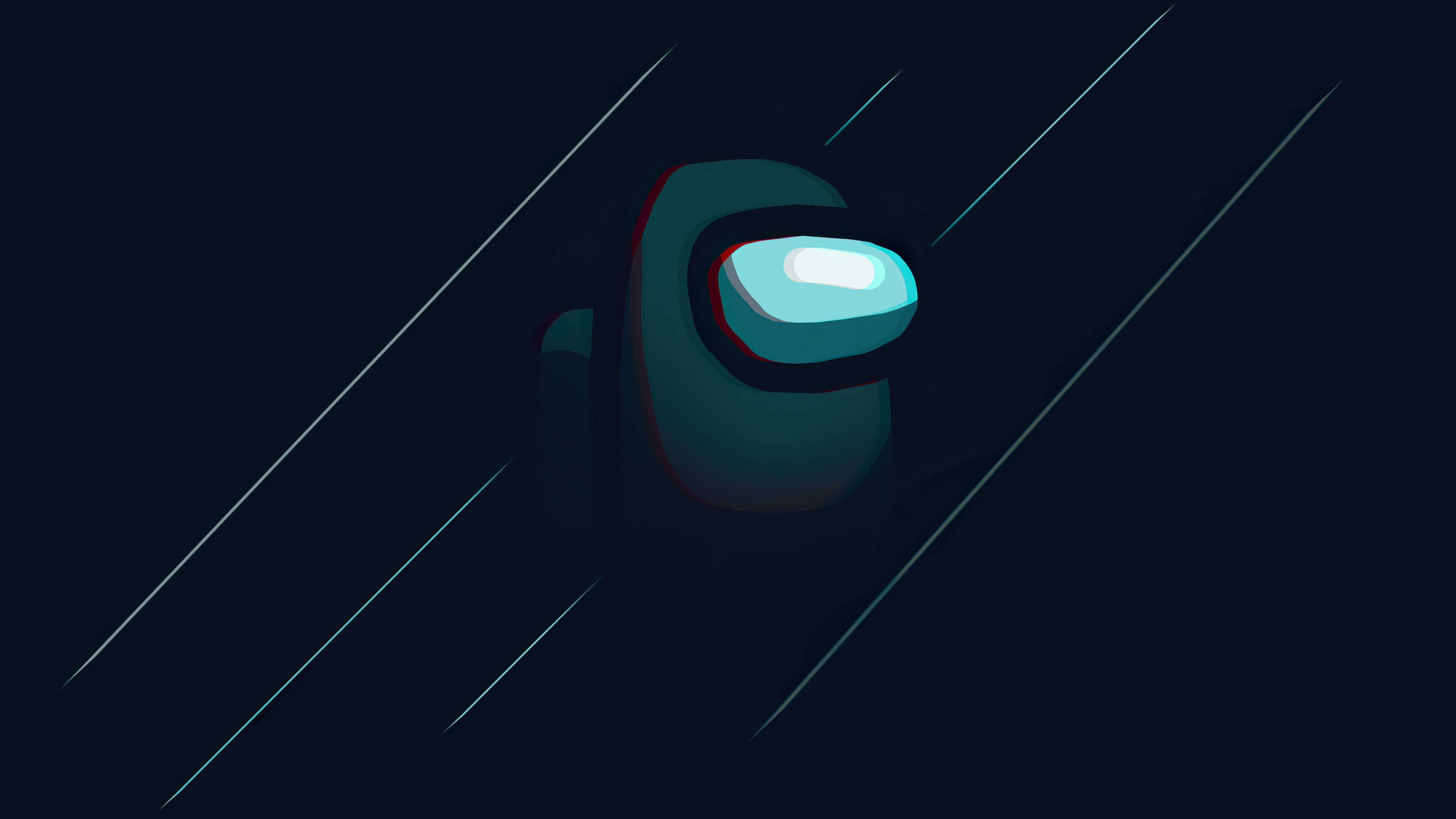 Among US 4K, teal helmeted figure, dark space, 4K Desktop Wallpaper