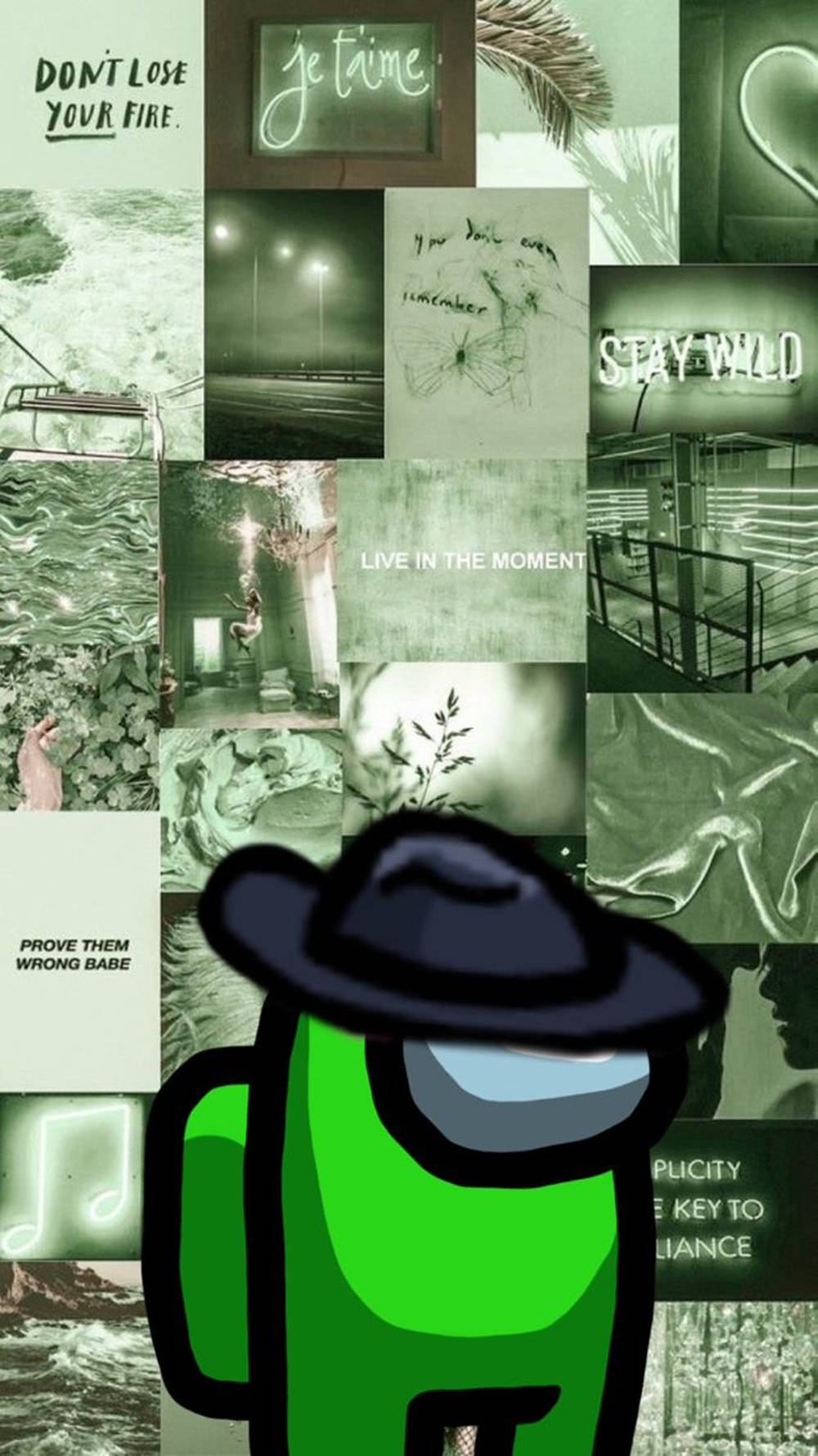 Among Us, green, black hat, HD Phone Wallpaper