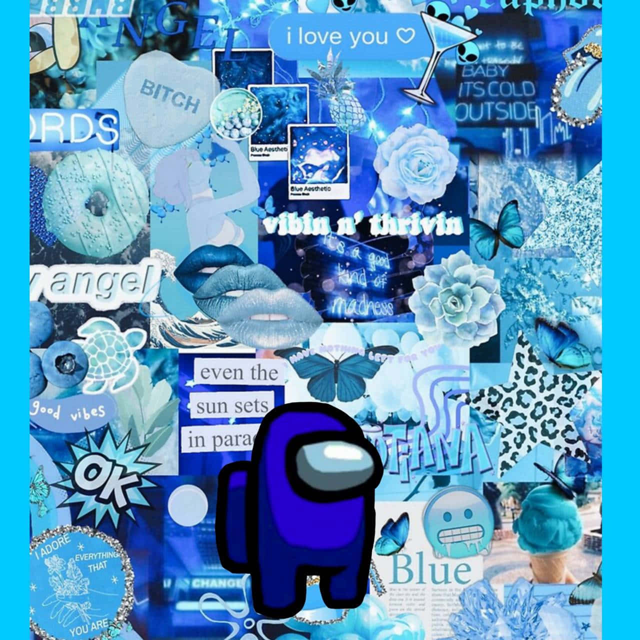 Among Us, blue-themed, butterflies, HD Desktop Wallpaper