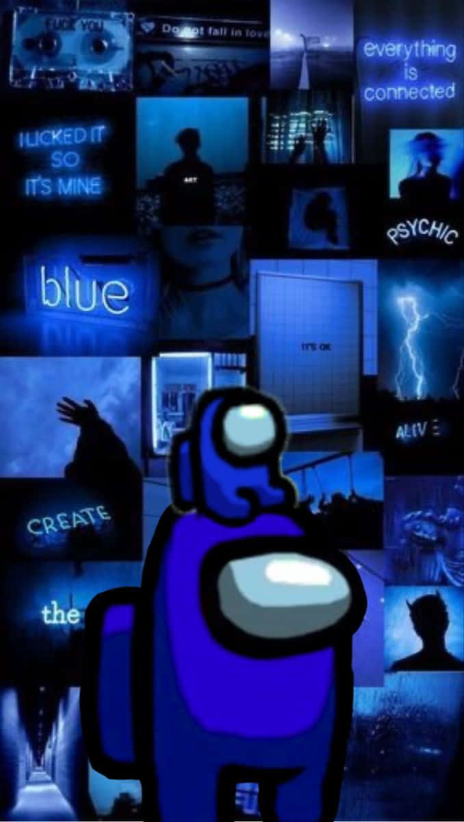 Among Us, blue robot, dark blue neon-lit scenes, SD Phone Wallpaper