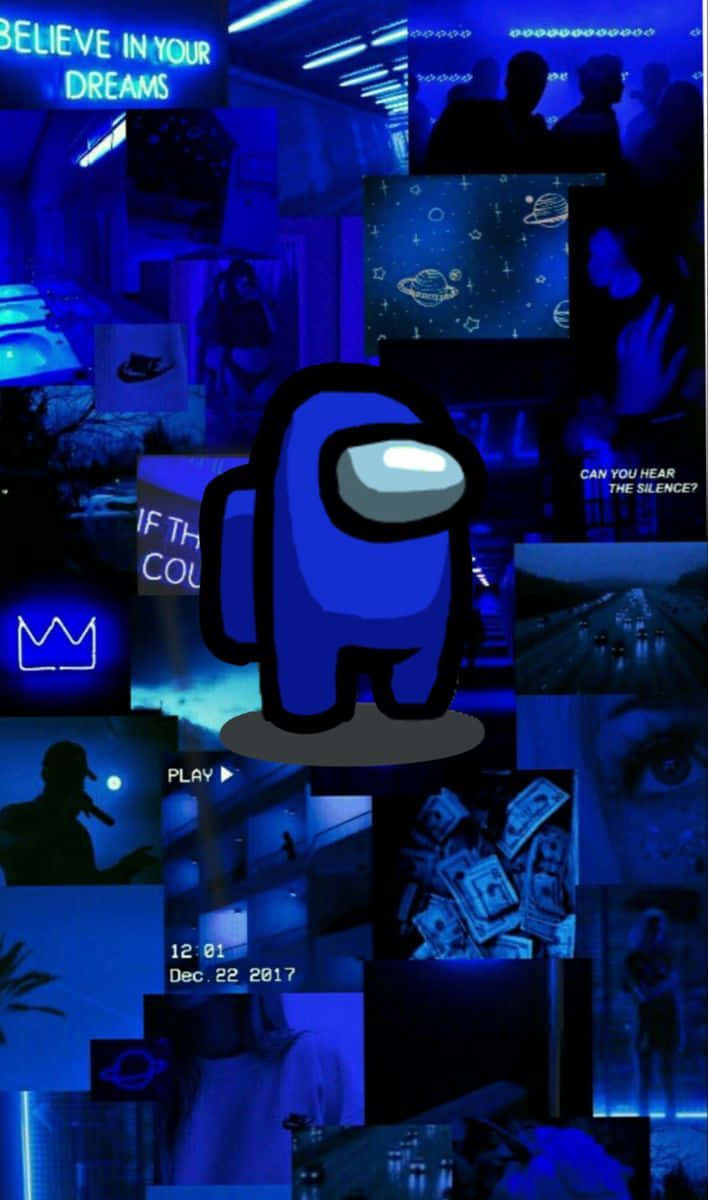 Among Us Blue, blue Among Us character, neon-lit scenes, SD Phone Wallpaper