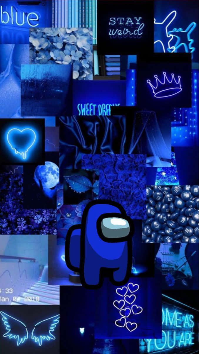 Among Us, blue neon, glowing hearts, SD Phone Wallpaper