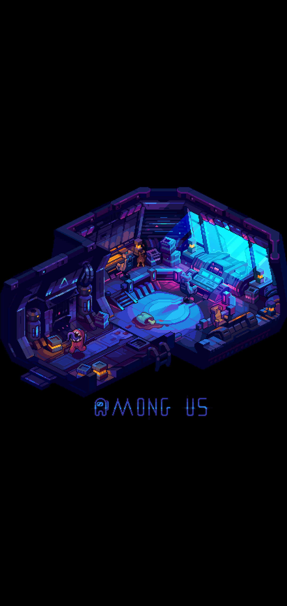 Among Us Blue, isometric view, spaceship interior, 2K Phone Wallpaper