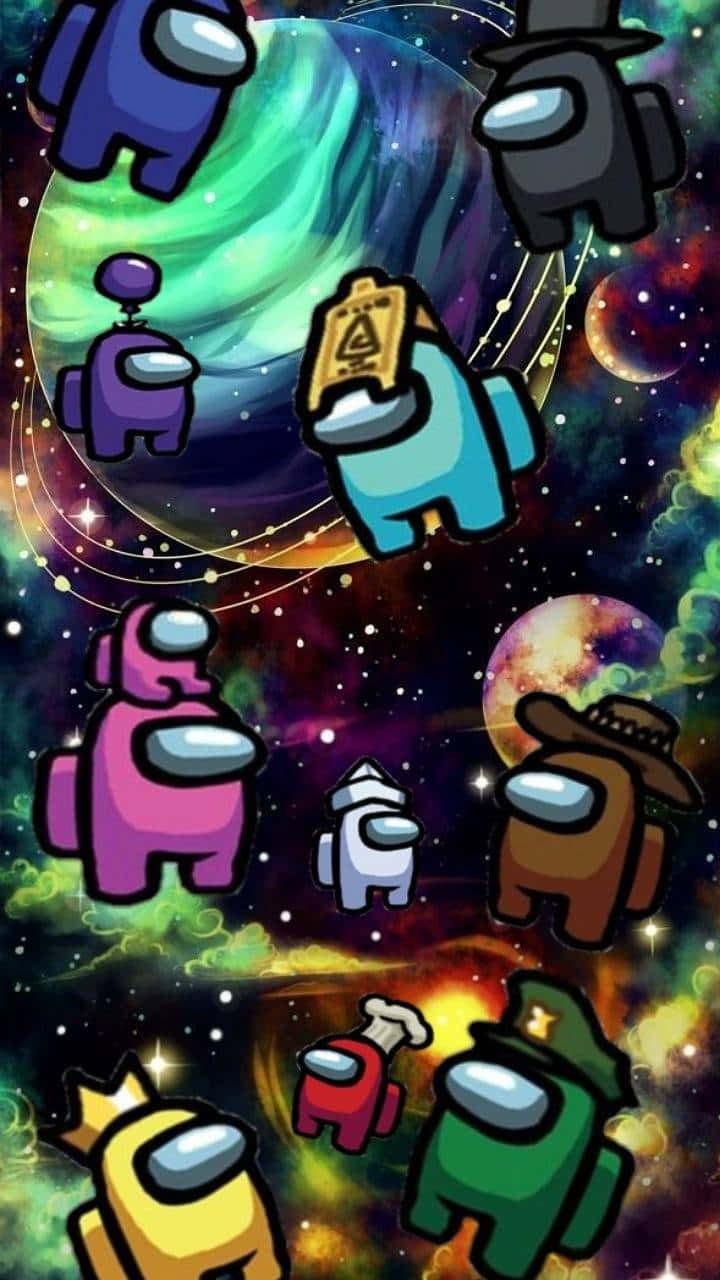 Among Us, doodle, cosmic scene, HD Phone Wallpaper
