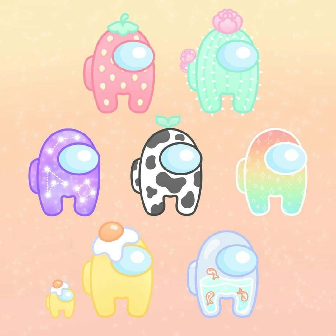 Among Us, cute Among Us characters, strawberries, SD Desktop Wallpaper