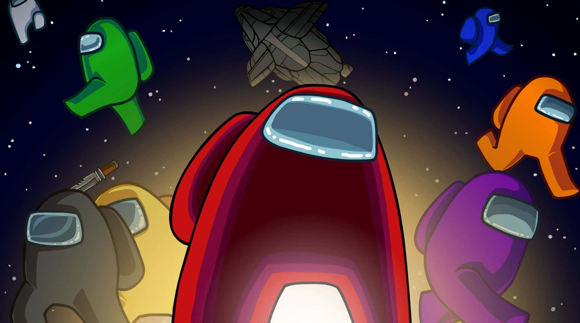 Among Us Galaxy, Among Us characters, spaceship, Full HD Desktop Wallpaper