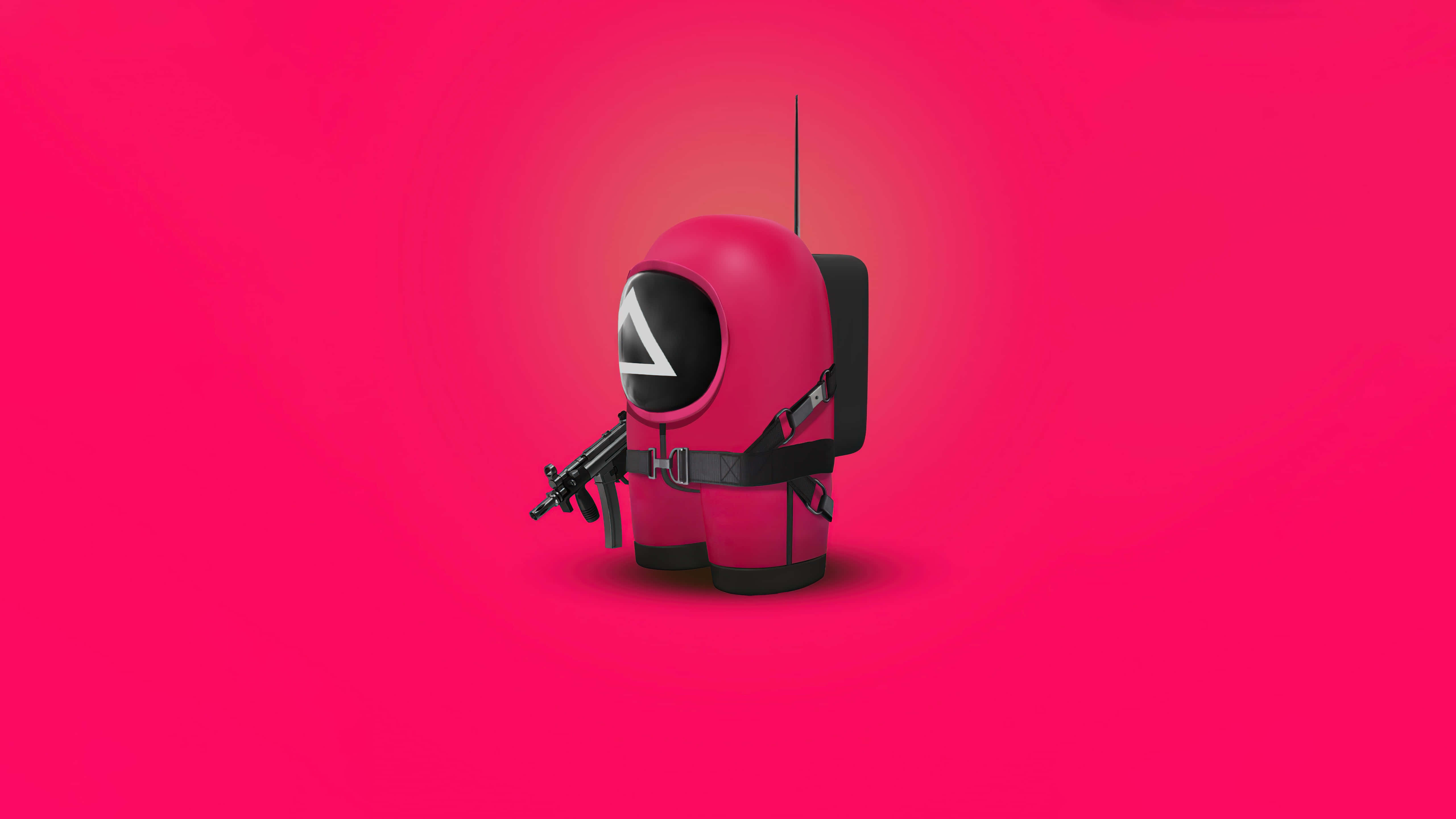 Among Us character, pink suit, gun, 5K Desktop Wallpaper