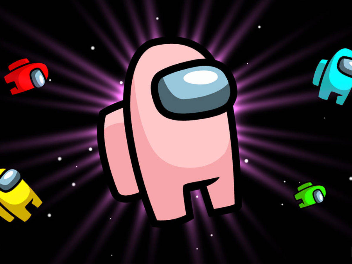 Among Us, pink crewmate, cosmic purple starburst backdrop, SD Desktop Wallpaper