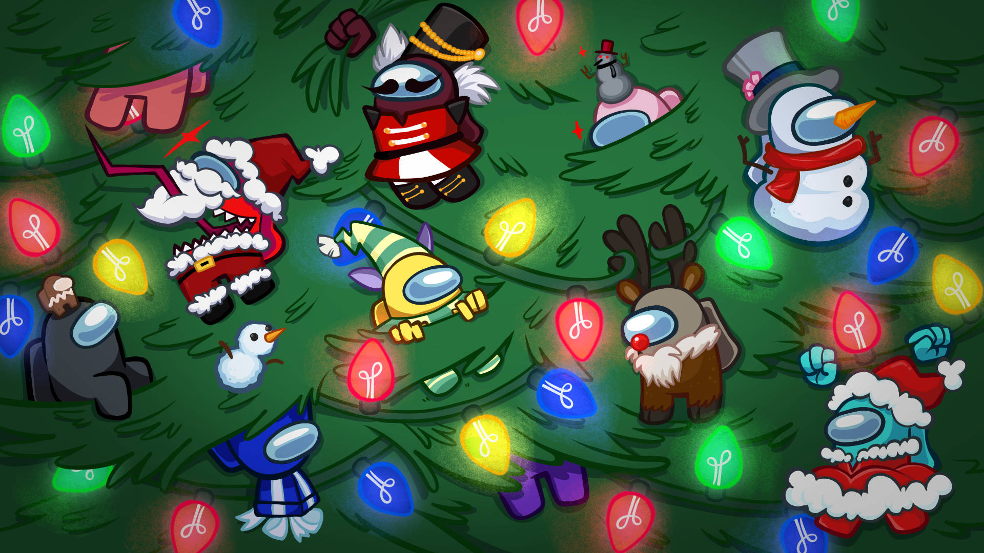 Among Us, Christmas, cartoon characters, Full HD Desktop Wallpaper