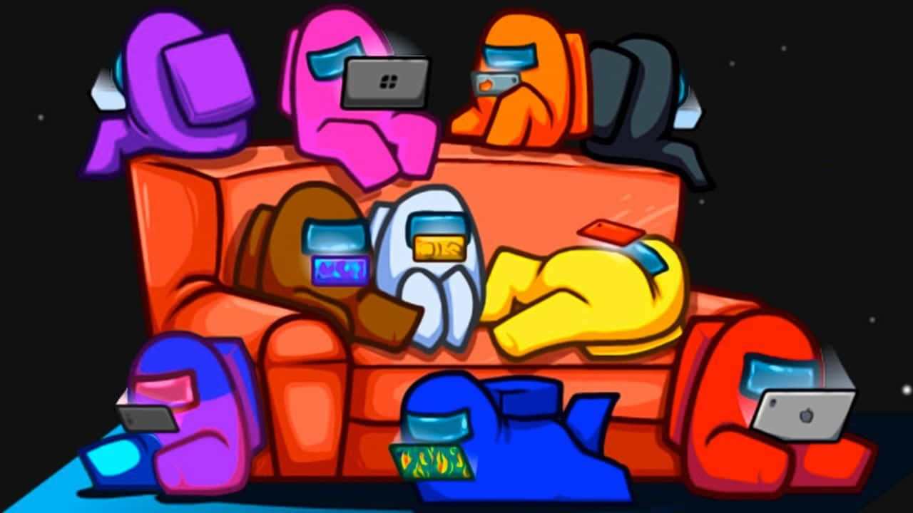 Among Us, red couch, laptops, HD Desktop Wallpaper
