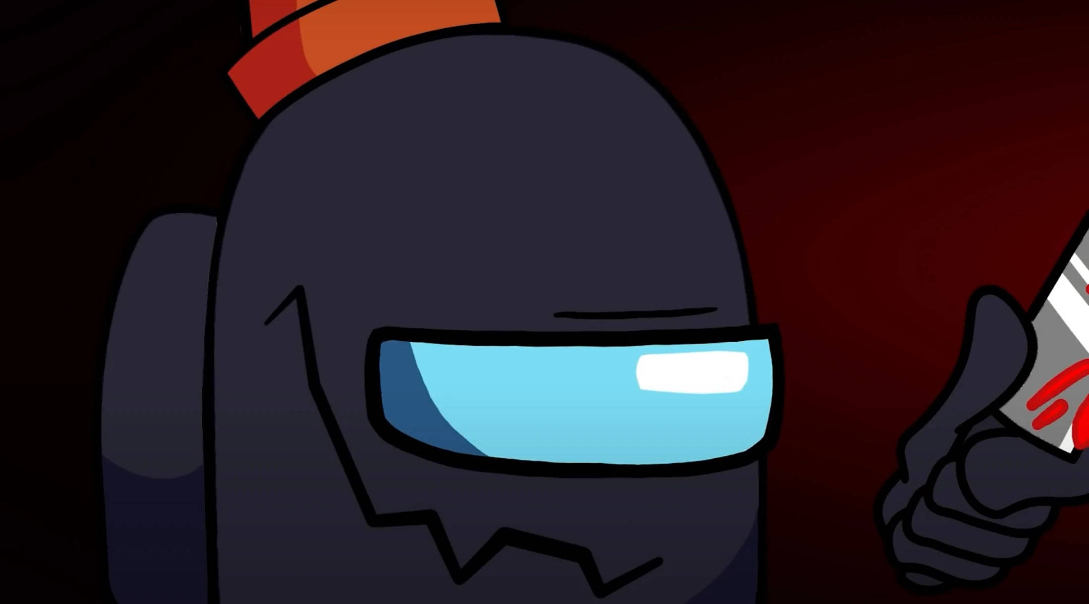 Among Us, black grin, glowing blue visor, Full HD Desktop Wallpaper