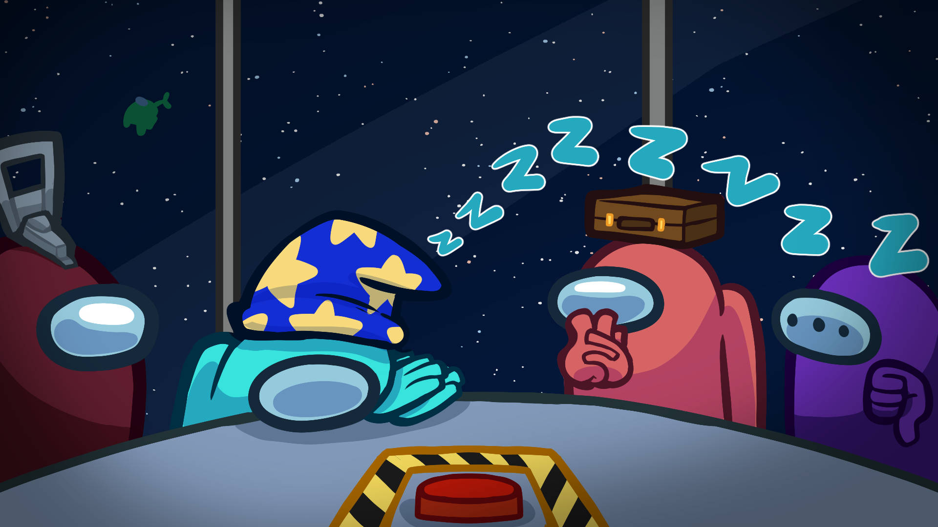 Among Us, sleeping, cartoon astronauts, Full HD Desktop Wallpaper
