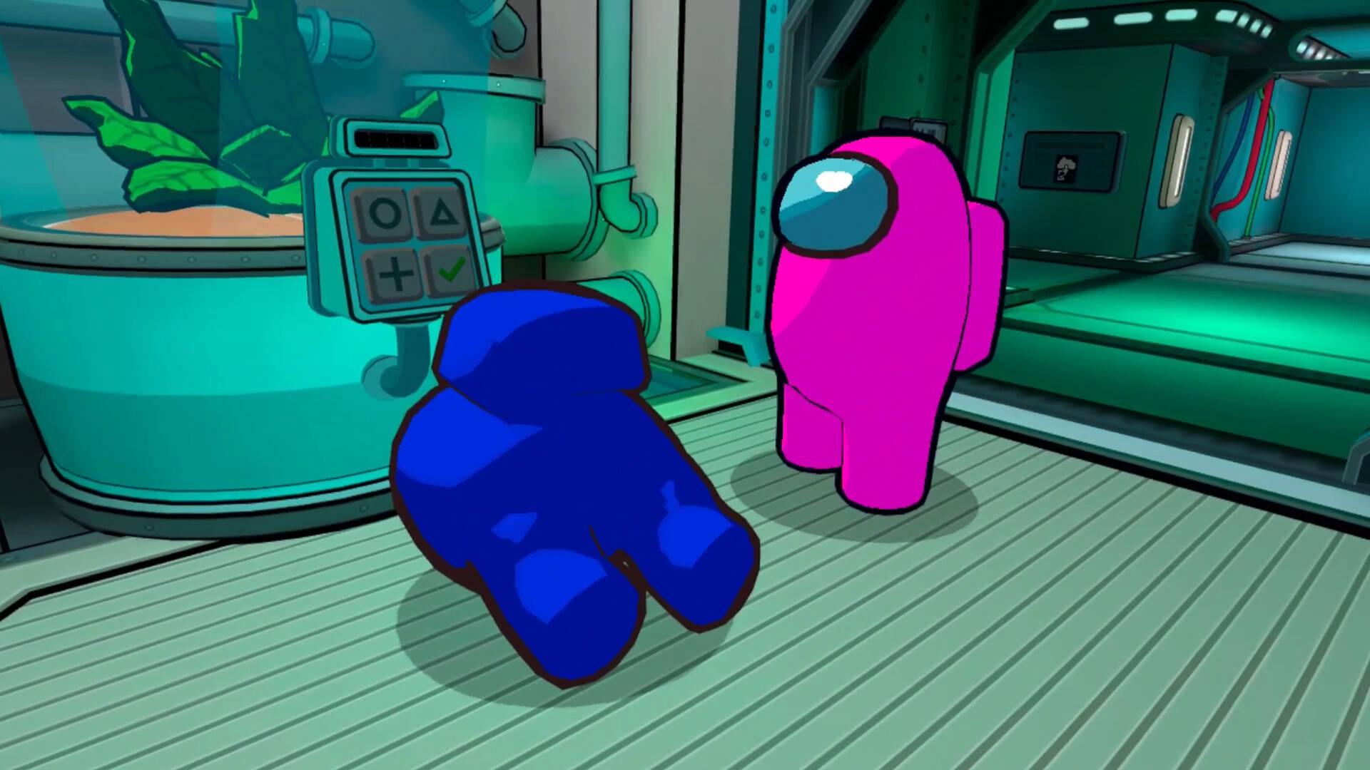 Among Us, blue character, pink character, Full HD Desktop Wallpaper