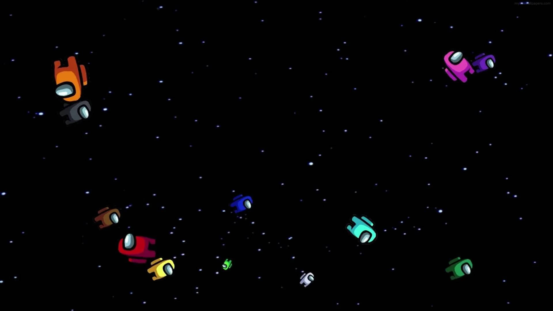 Among Us, astronauts, starry black void, Full HD Desktop Wallpaper