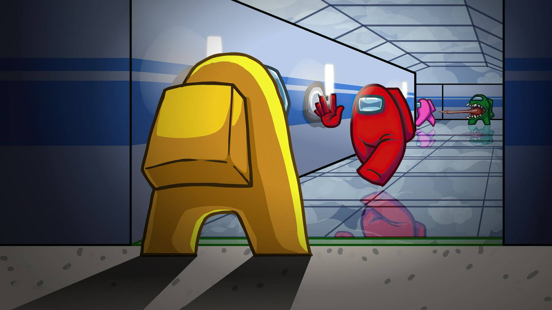 Among Us, yellow crewmate, red crewmate, Full HD Desktop Wallpaper