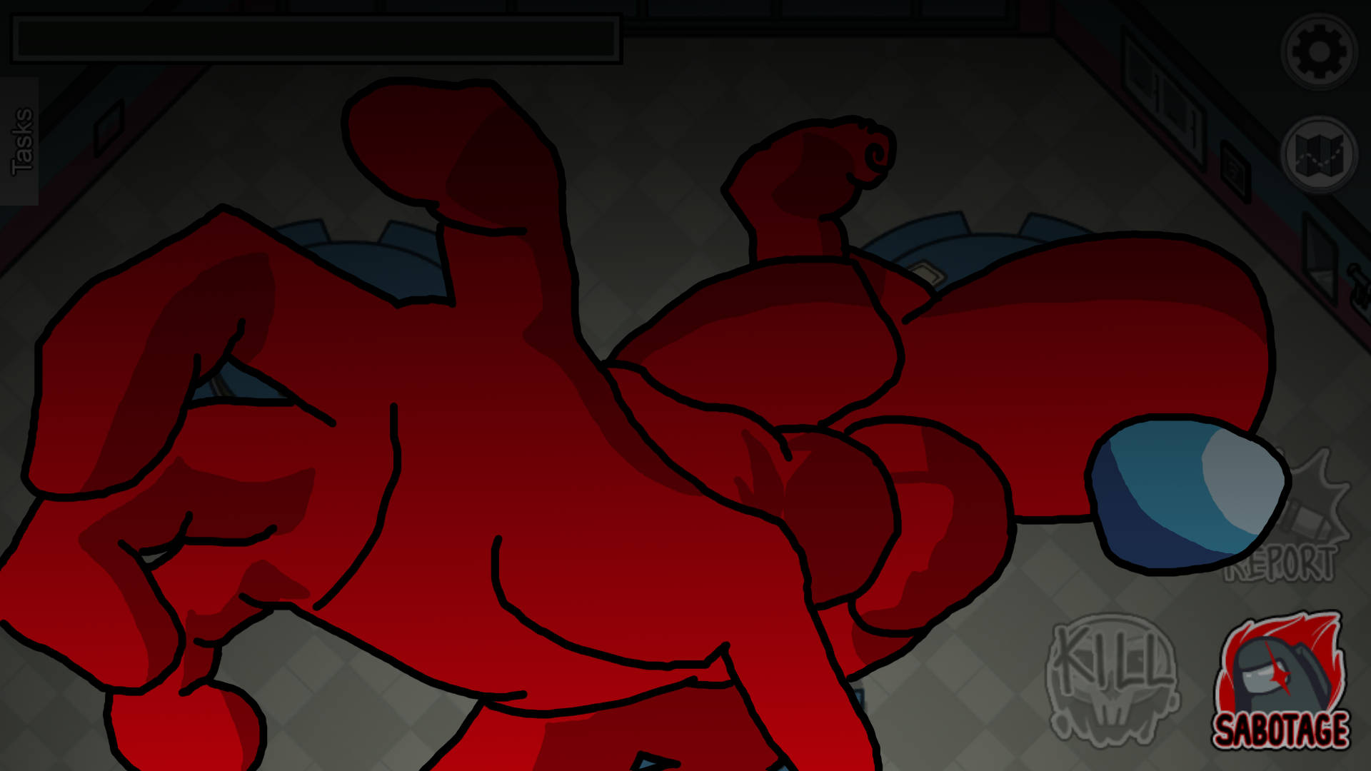 Among US Imposter, red cartoon characters, dimly lit room, Full HD Desktop Wallpaper