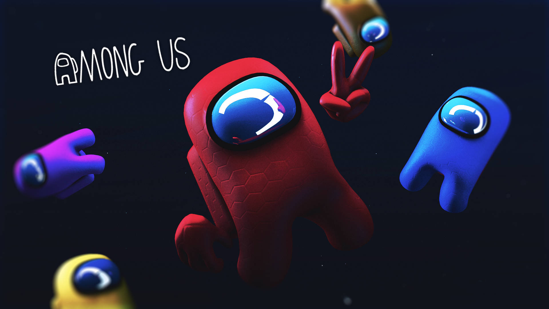 Among Us Imposter, red, peace sign, Full HD Desktop Wallpaper