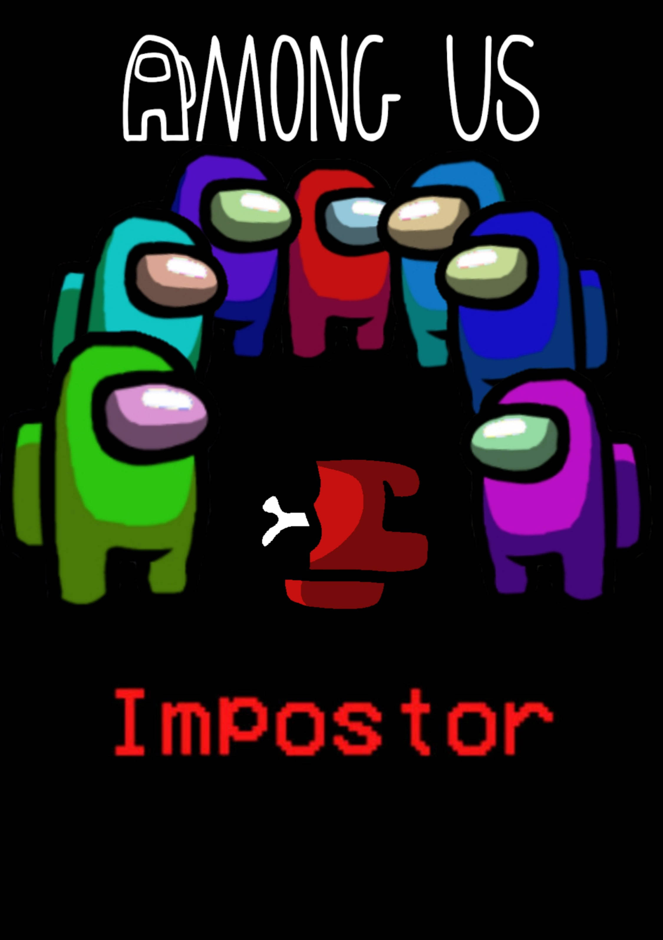 Among Us Impostor, pixelated red impostor, glowing eyes, 2K Phone Wallpaper