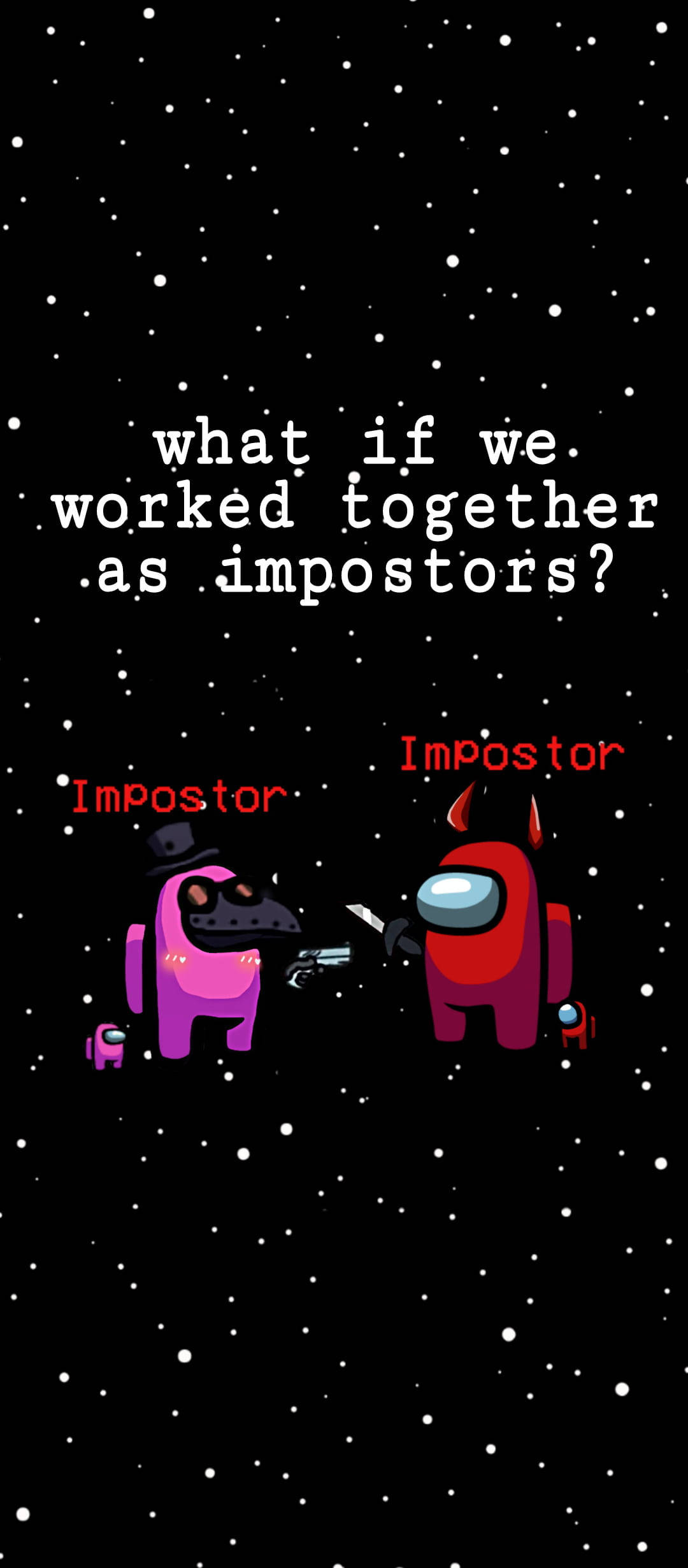 Among Us Impostor, space, text asking if they could work together, Full HD Phone Wallpaper