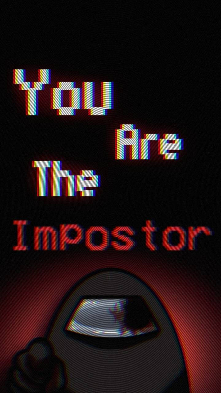 Among Us Impostor, glowing red eye, glitchy pixelated text, HD Phone Wallpaper