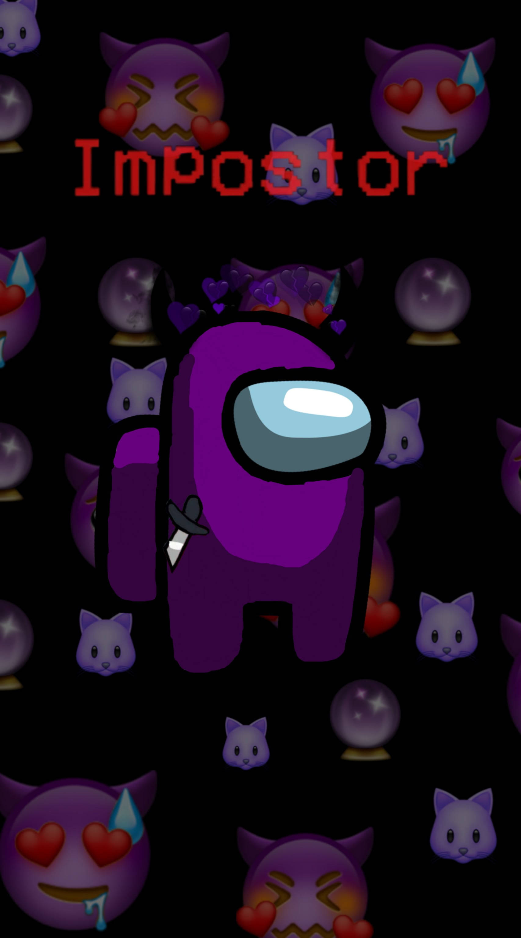 Among Us Impostor, purple, cat emojis, 2K Phone Wallpaper