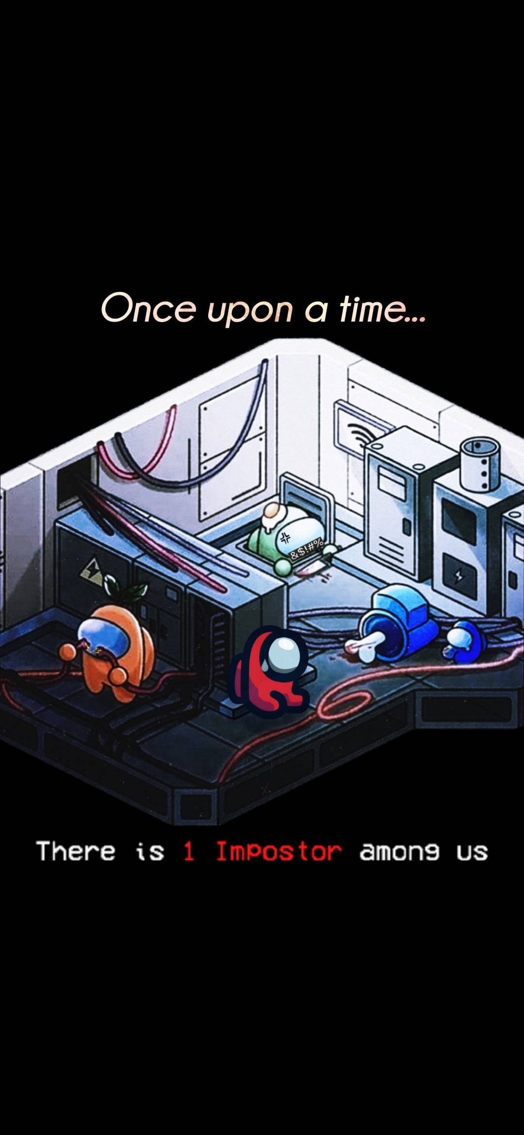 Among Us Impostor, isometric view, spaceship server room, Full HD Phone Wallpaper