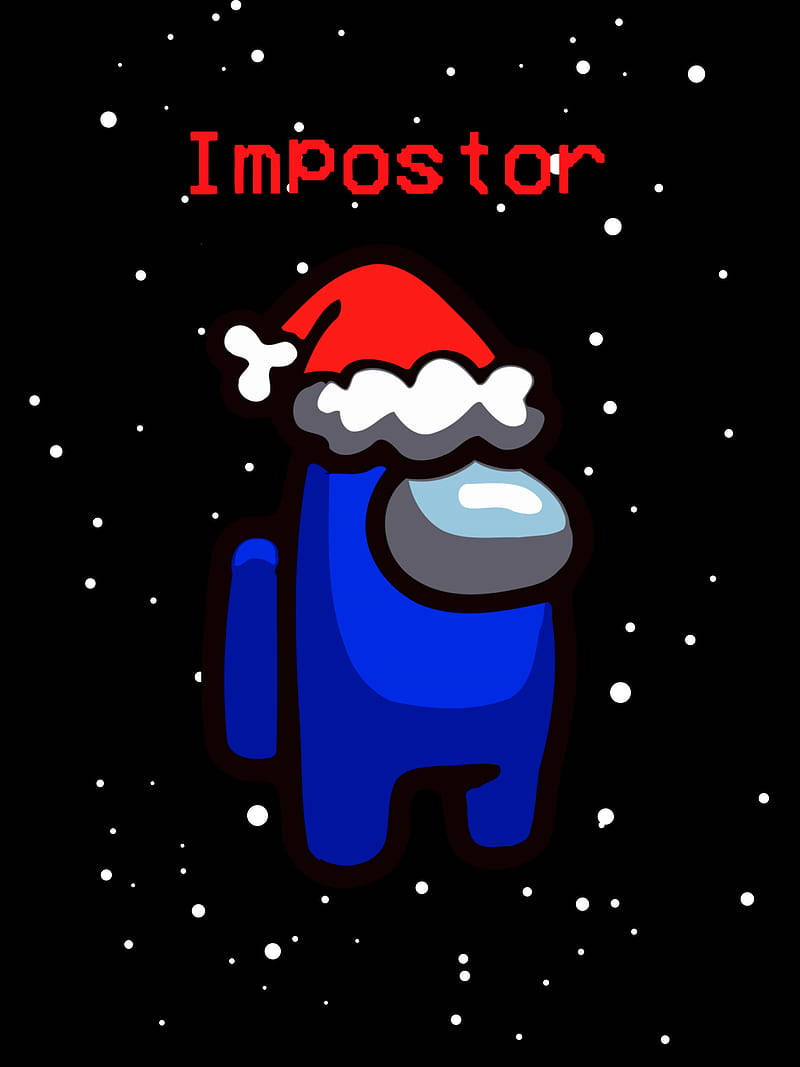 Among Us Impostor, blue, red Santa hat, SD Phone Wallpaper