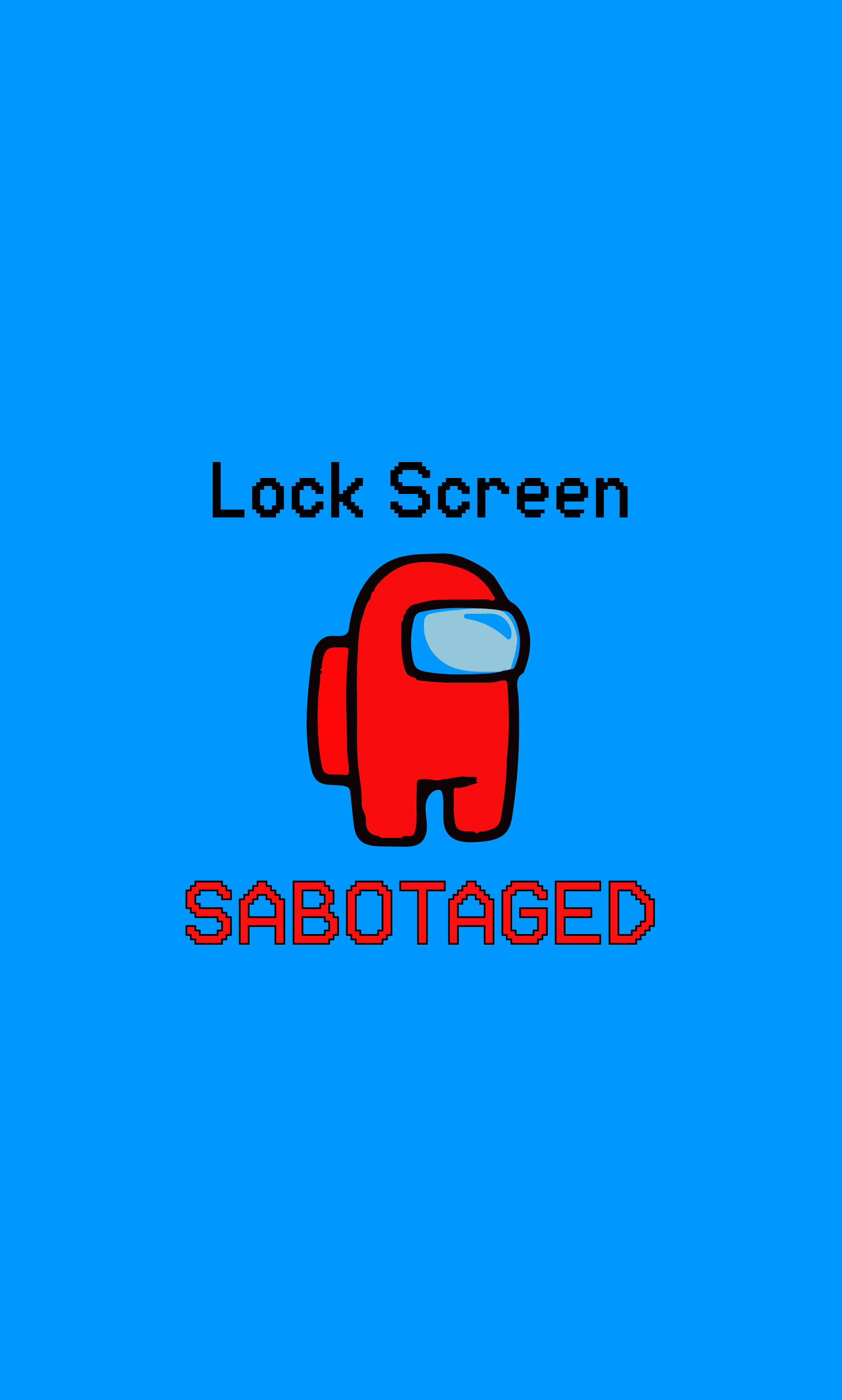 Among Us Impostor, red pixelated character, bright blue background, 2K Phone Wallpaper