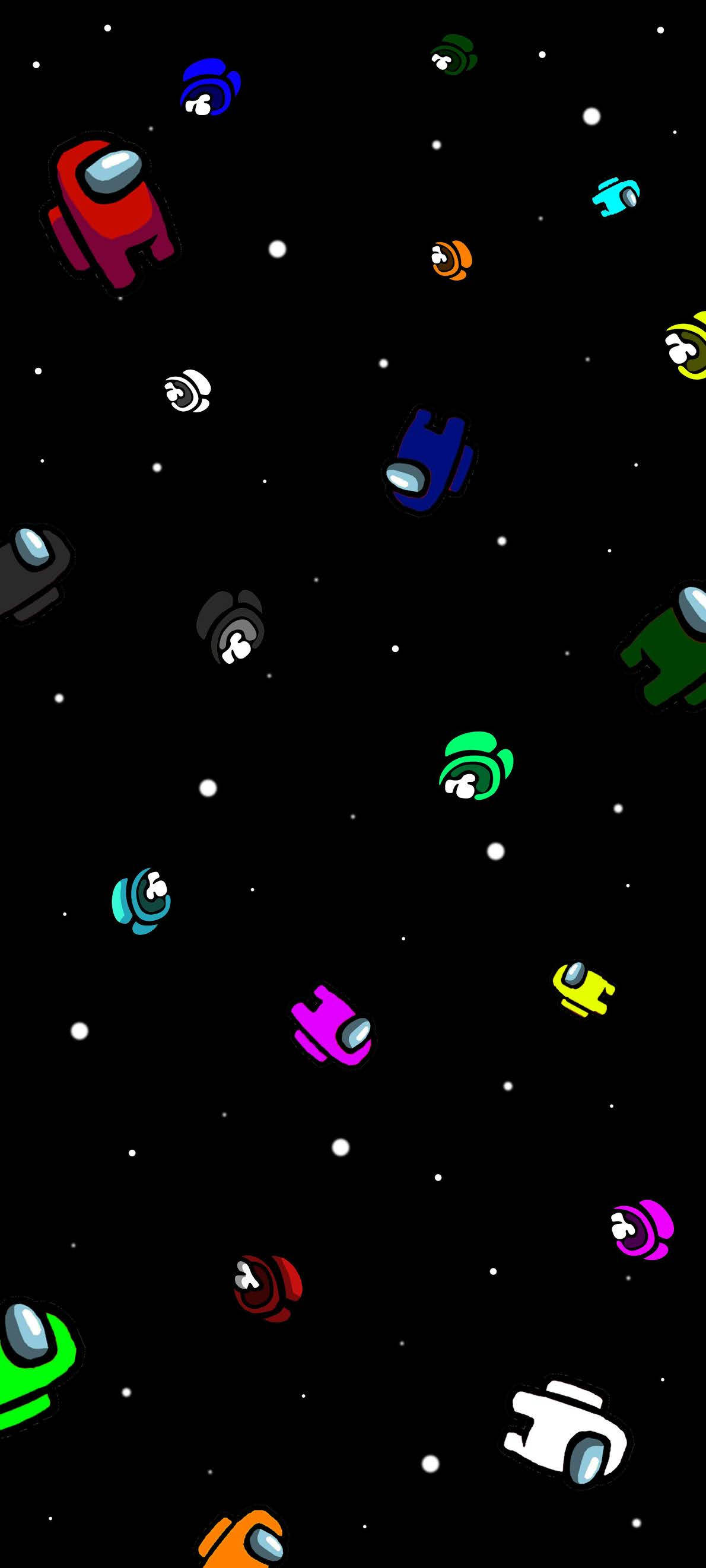 Among Us, crewmates, starry black void, 2K Phone Wallpaper