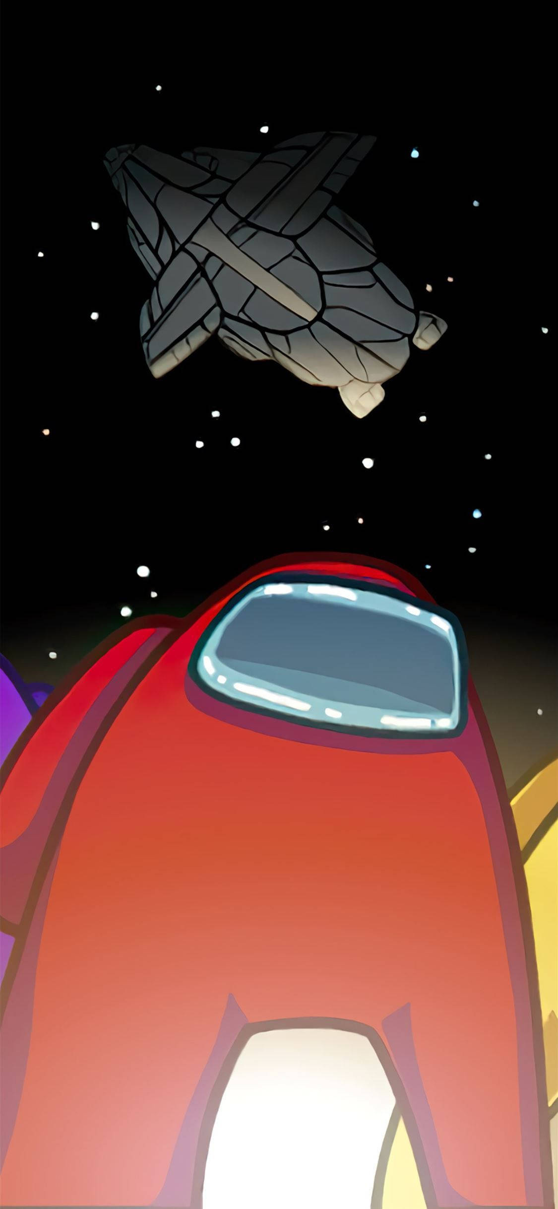 red astronaut suit, broken spaceship, starry void, Full HD Phone Wallpaper