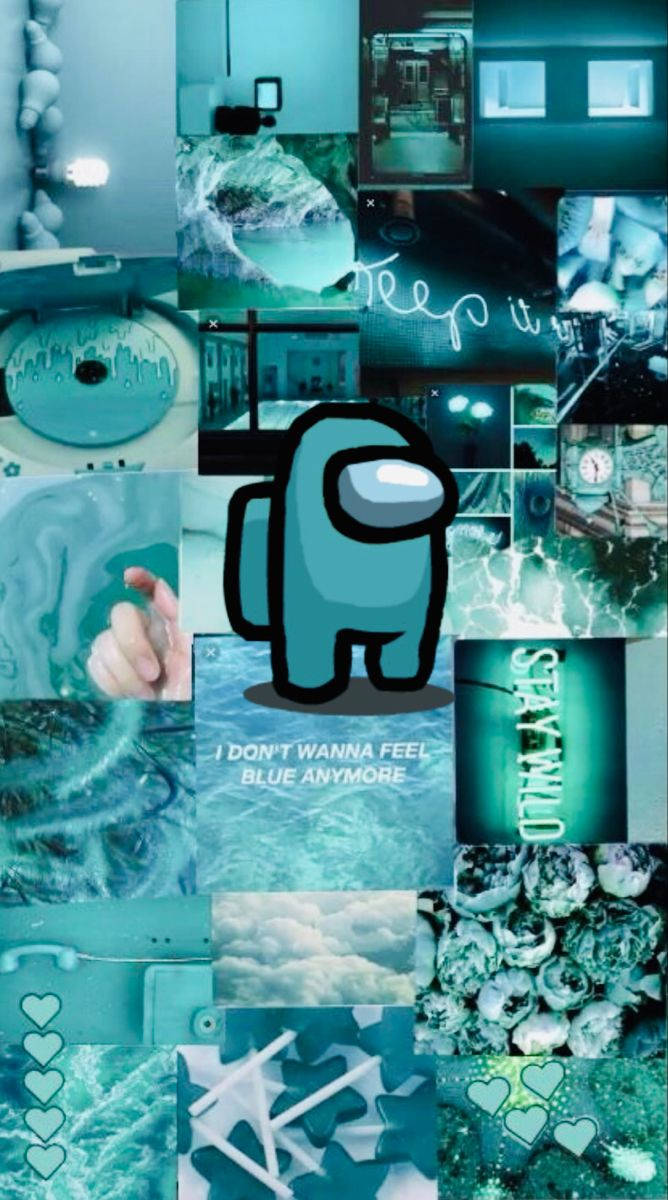 Among Us, collage, teal, SD Phone Wallpaper