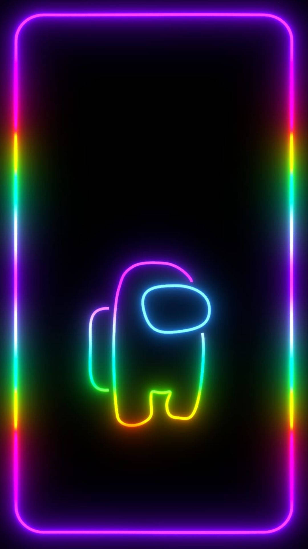 Among Us, neon rainbow, glowing neon outline, Full HD Phone Wallpaper