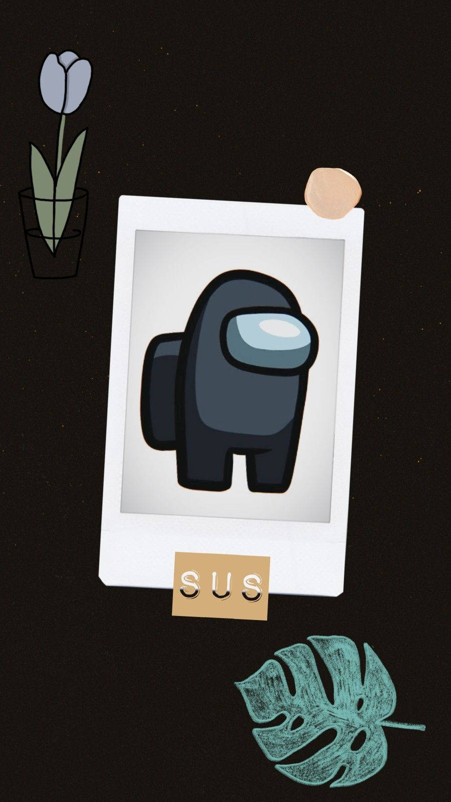 Among Us, black polaroid, dark gray crewmate, HD Phone Wallpaper