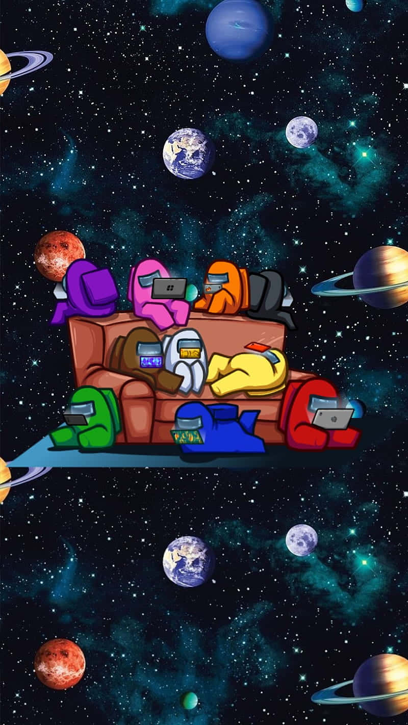 Among Us, colorful Among Us characters, couch, HD Phone Wallpaper